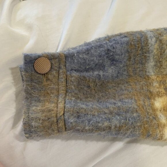 Zara Mix Blue Brown Plaid Shacket Button Long Sleeve Women’s Small Pockets - Picture 9 of 12